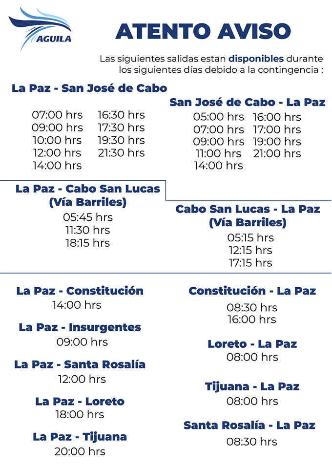 Estos son los horarios disponibles de Autobuses Águila a partir de mañana