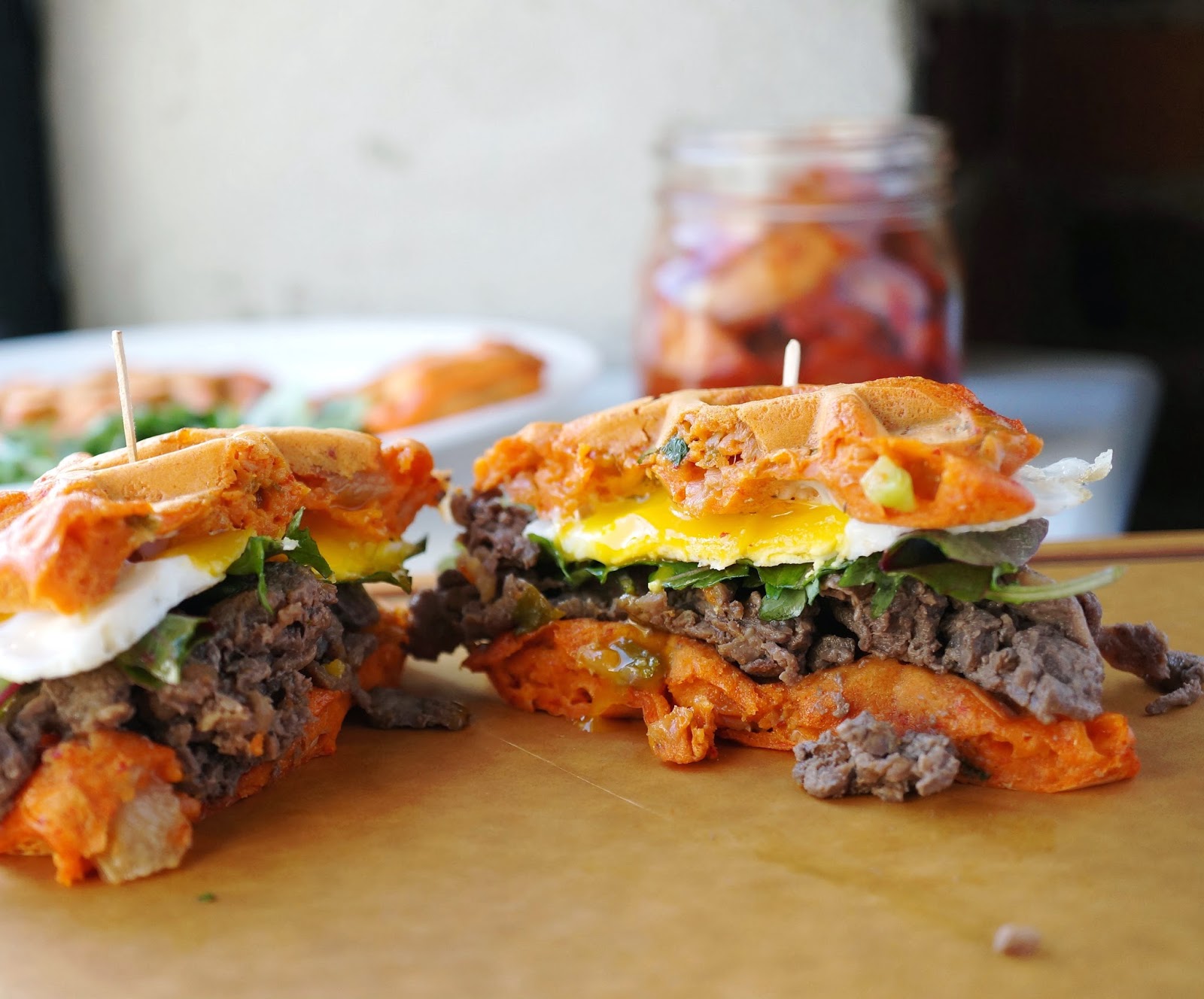 Miss Hangrypants Bulgogi Kimchijeon Waffle Sandwich 불고기 김치전 와플 샌드위치