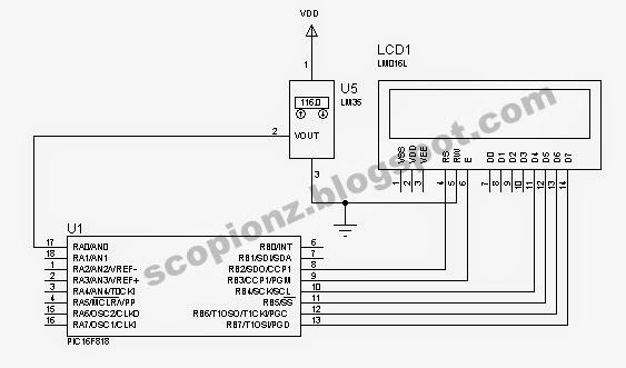 LM35 Simple Thermometer Circuit with LCD - 16F818 ~ Scorpionz ...