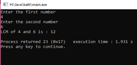 C Program to calculate the LCM of two numbers