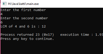 C Program to calculate the LCM of two numbers