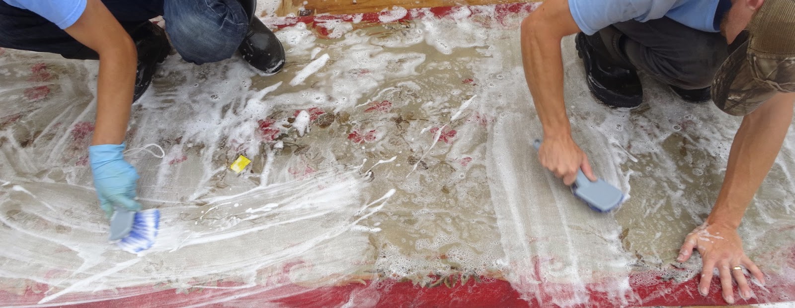 Rug Master Hand Washing Rugs at Los Angeles Rug Cleaning