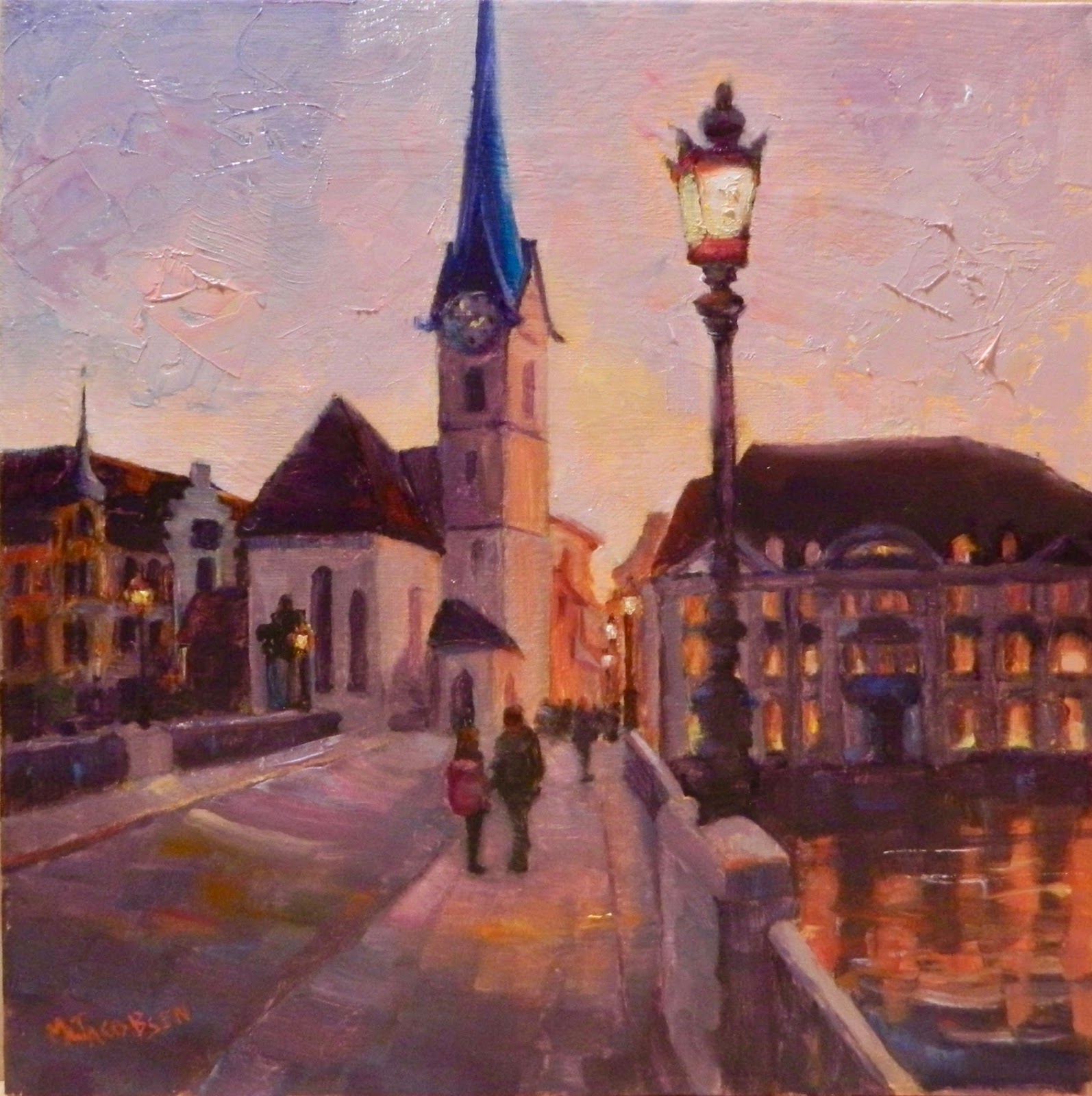 Paint Dance "An Evening in Zurich", 12x12, oil on panel, Cityscape
