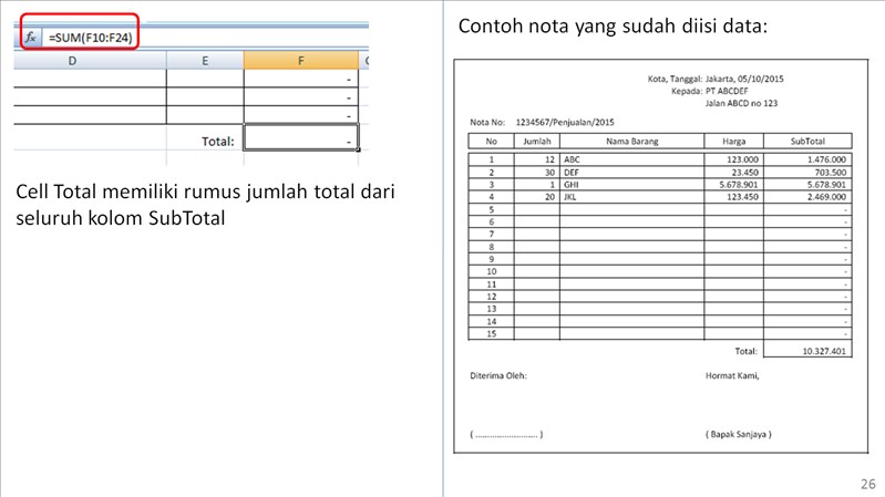 Contoh Nota Excell Suratmenyuratnet