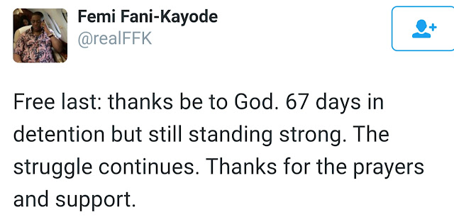 Screenshot 20160715 164500 Femi Fani Kayode's first tweet after release from detention