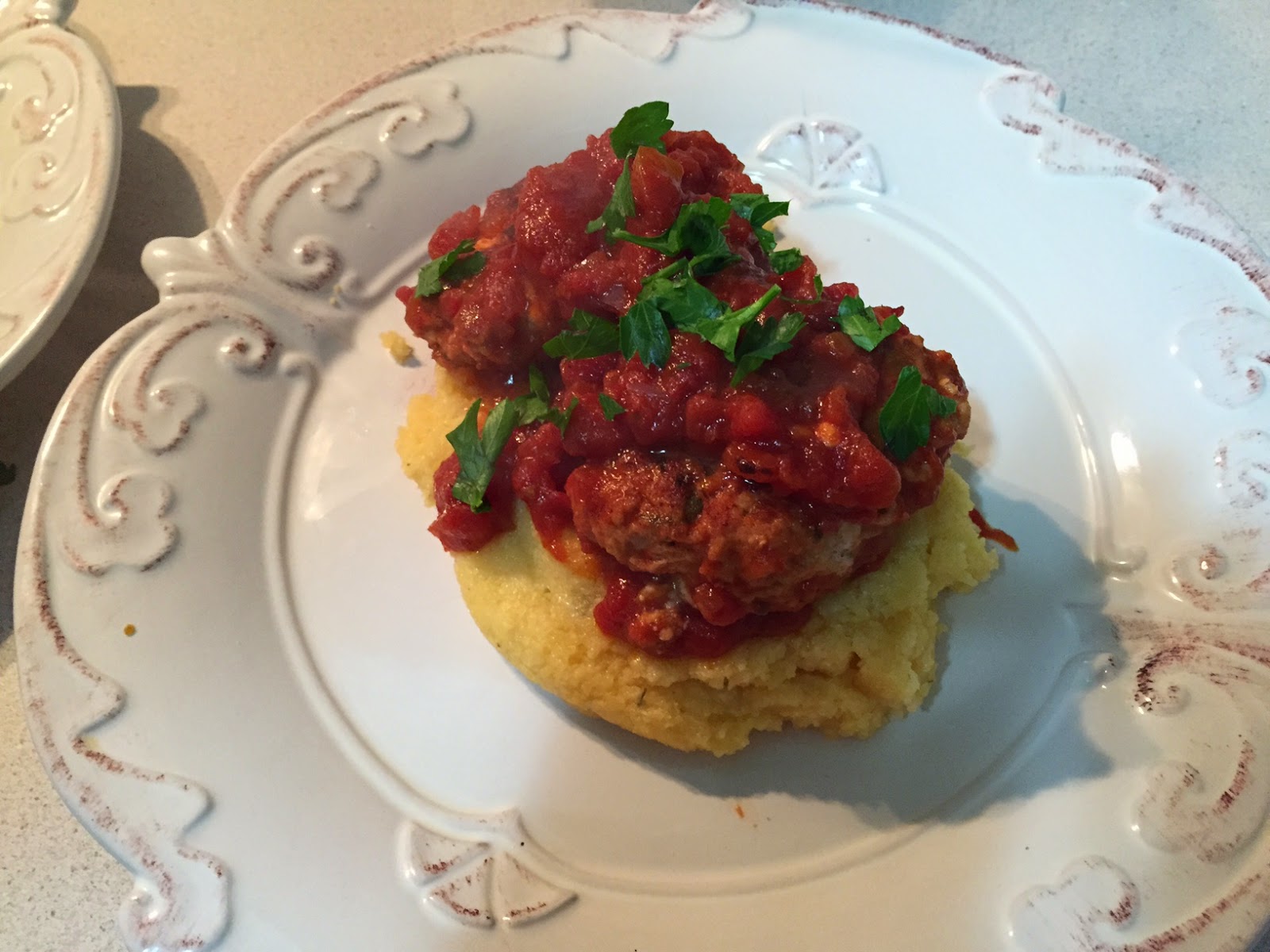 Chicken Rissoles W Napoli Sauce and Polenta