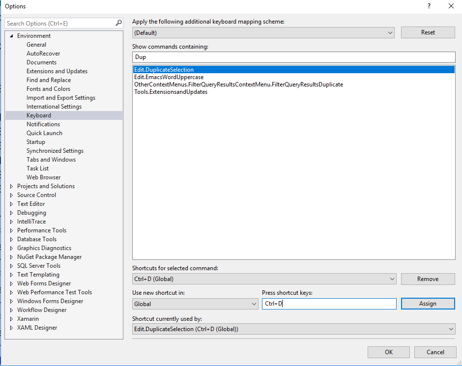 reset visual studio hotkeys