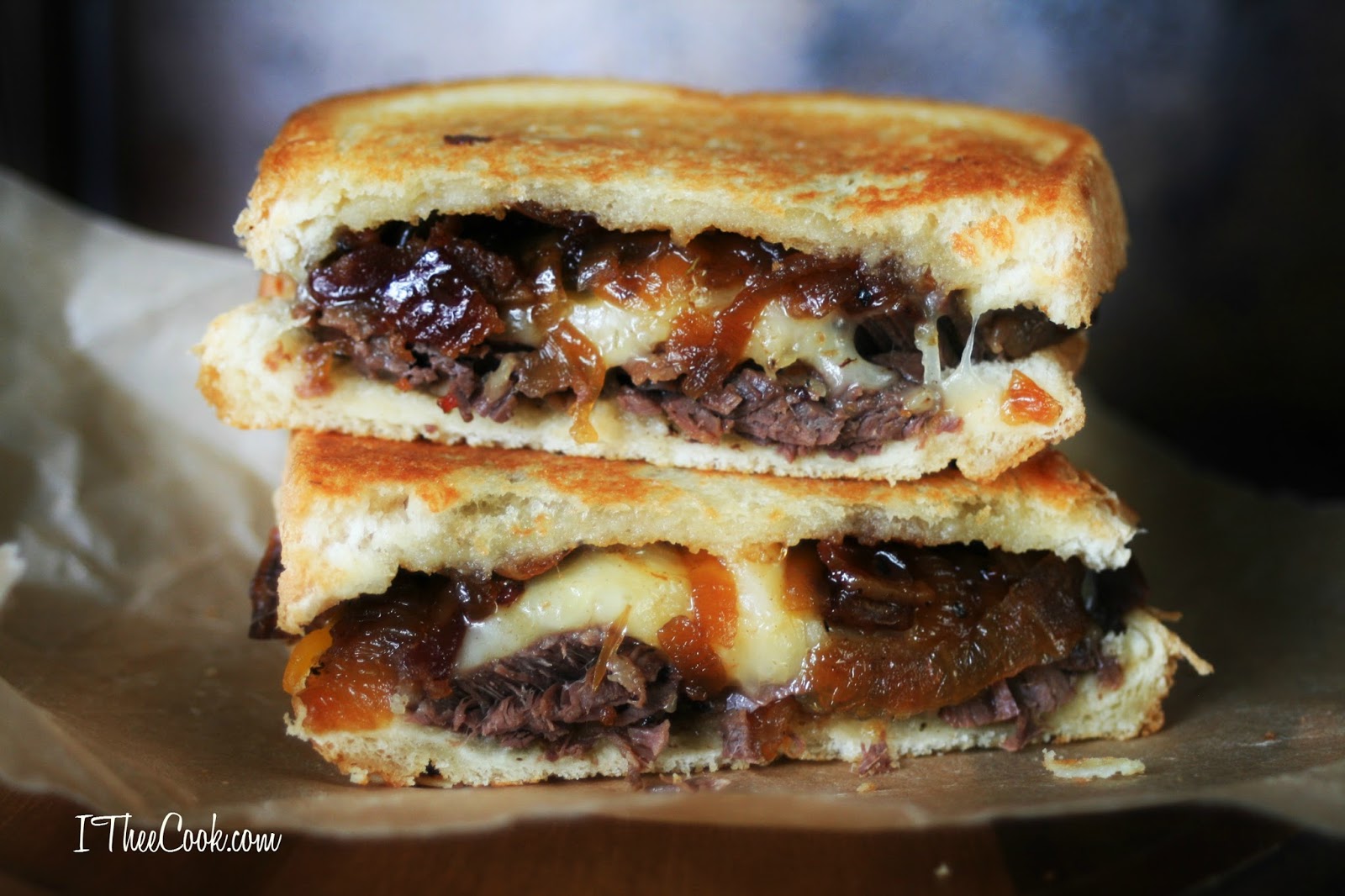 I Thee Cook BBQ Brisket Grilled Cheese with Bacon Jam