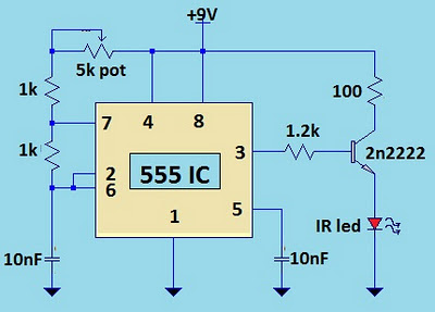  TV Remote Jammer Using 555 IC Circuit Diagram