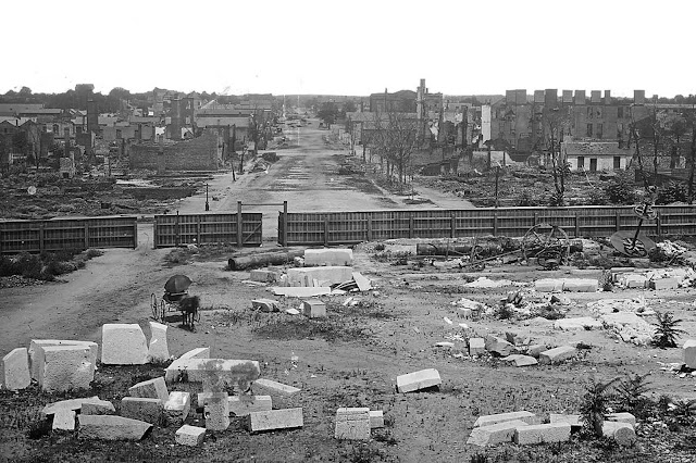 A view of Columbia, South Carolina, seen from the Capitol, following the occupation of the Union Army in 1865 -- during which much of the city was destroyed.