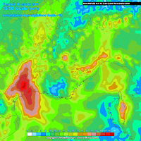 Carte du modèle ARPEGE - Accumulation de précipitations (Source: Meteociel.fr)