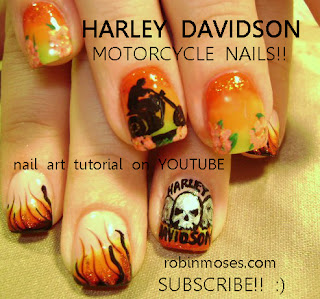 nails done with eyeshadow, mac eyeshadow nail art, harley davidson flames and skull nail art design, black tips with white iris nail art, beautiful purple and blue butterfly nail art with holographic glitter. up for 7/25/11