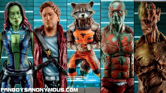 Hasbro action figures for Zoe Saldana, Chris Pratt, Bradley Cooper, Dave Bautista and Vin Diesel in Guardians of the Galaxy