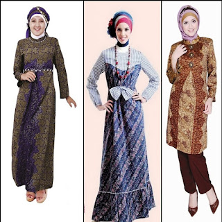 gamis batik kombinasi kain polos