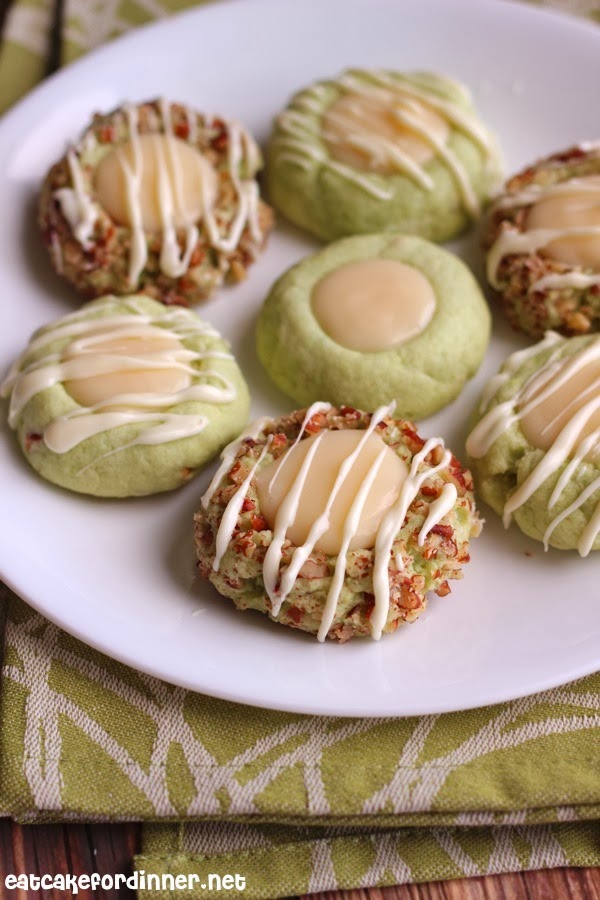 Eat Cake For Dinner Pistachio Thumbprint Cookies with Cream Cheese Filling and White Chocolate