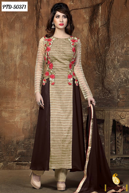 Low price wedding and new year 2015 2016 coffee chiffon designer anarkali  salwar suit online collection at pavitraa.in
