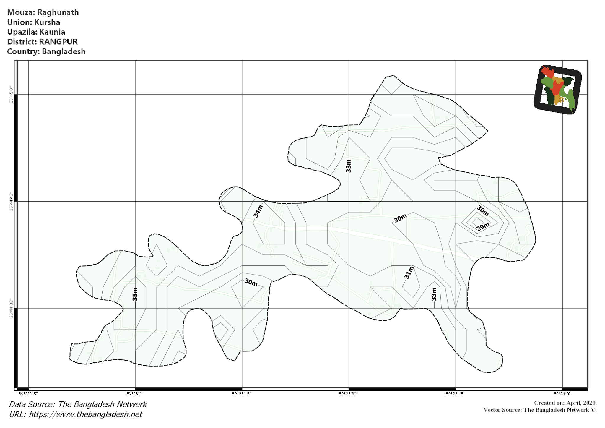 Map of Raghunath Mouza of Kaunia Upazila, RANGPUR, Bangladesh.