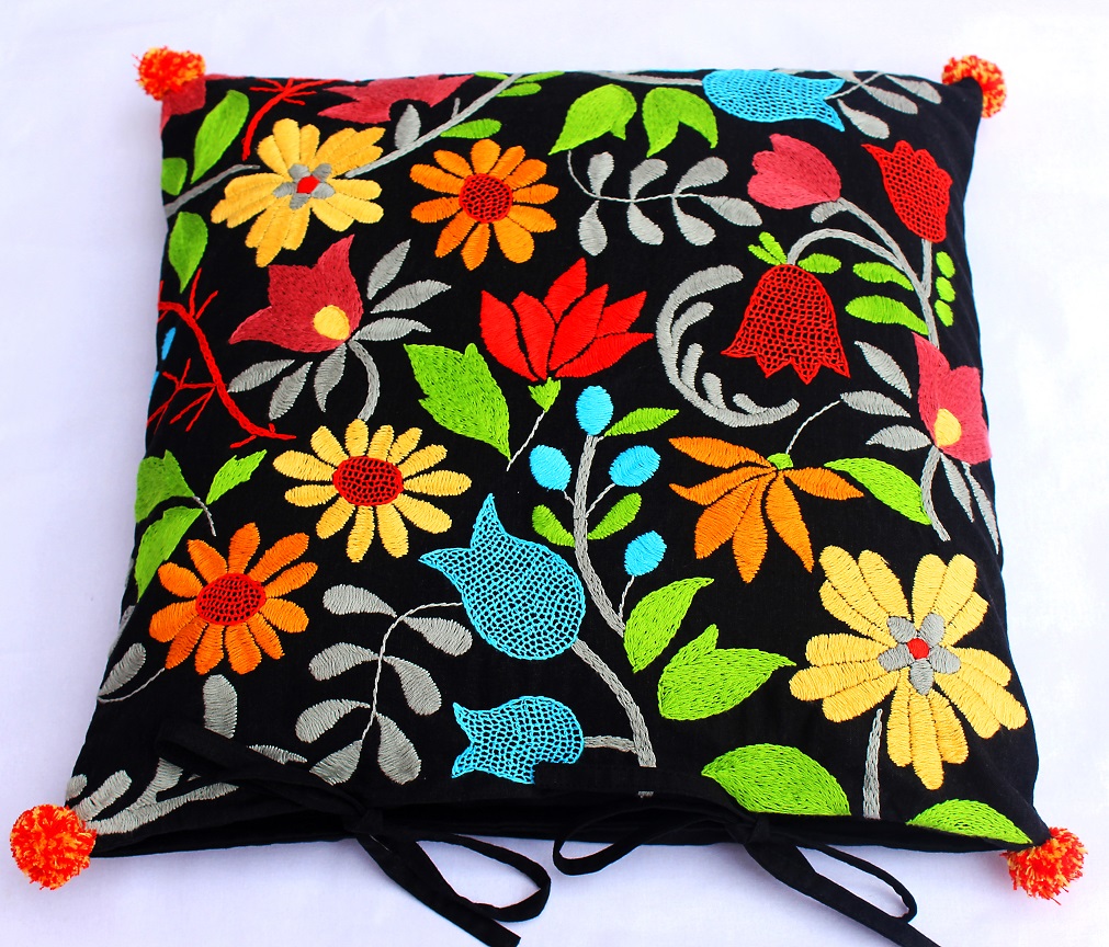 Hand embroidered floral cushion covers