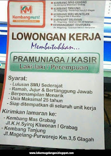 Info Lowongan Kerja Kasir di kembang mart magelang by lokermagelangan.blogspot.com