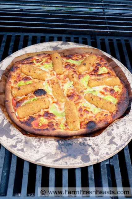 This pizza has mozzarella sticks and pickled peppers for a gooey cheesy pie with a bit of a kick. Throw a few handy toppings on a pizza, then throw it on the grill for a fast, easy, and cheesy meal.