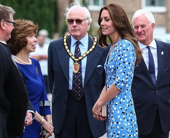 Kate Middleton wore Altuzurra Aimee Polka-dot Button-front Dress, LK Bennett Fern Pump and Clutch