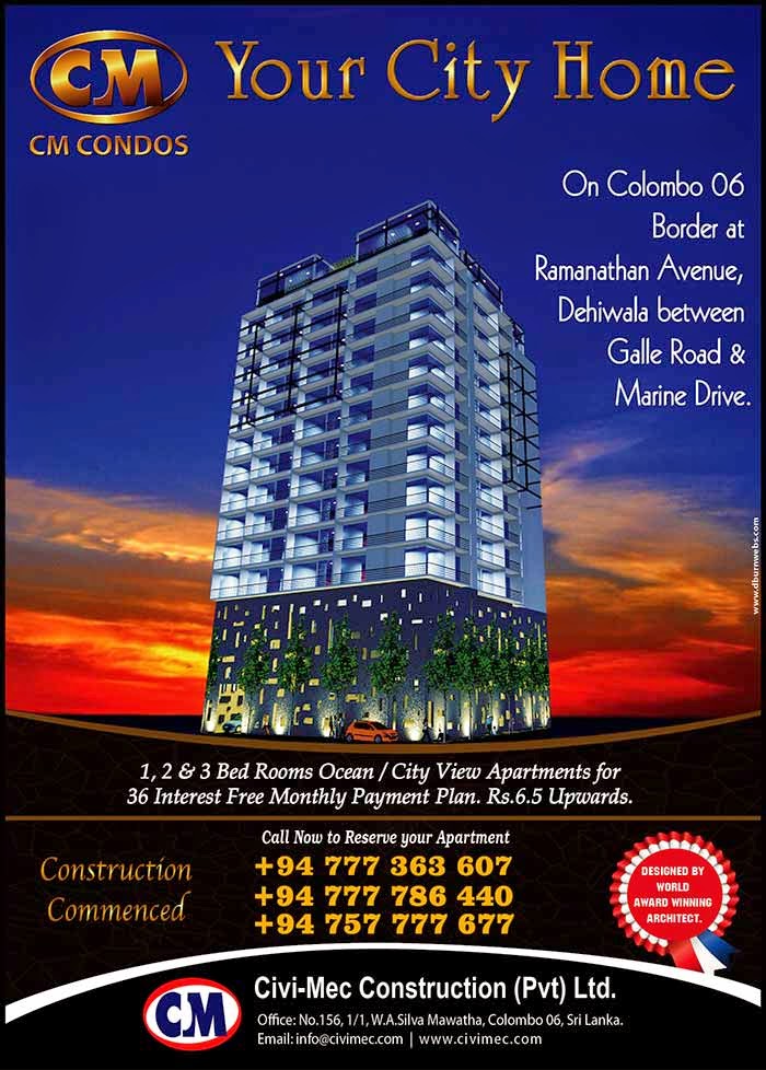 Civi-Mec Construction (Pvt) Ltd, Established in 2004 with the Approvals from the Board of Investment of Sri Lanka & Registered Under ICTAD, have Developed & Sucessfully Completed 3 Condominium / Apartment Complexes in Colombo, Sri Lanka. We are recongnized as one of the Leading Companies in the Construction Industry of Sri Lanka Under the Brand Name of “CM Condos". We serve quality conscious clients and ensure safe & secure investment in Apartments & Condominium Projects.