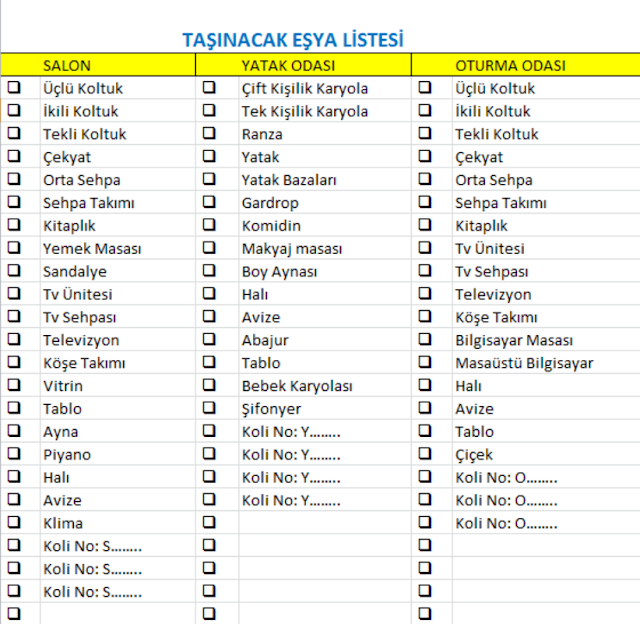 Taşınacak Eşya Listesi Enakliyat Blog