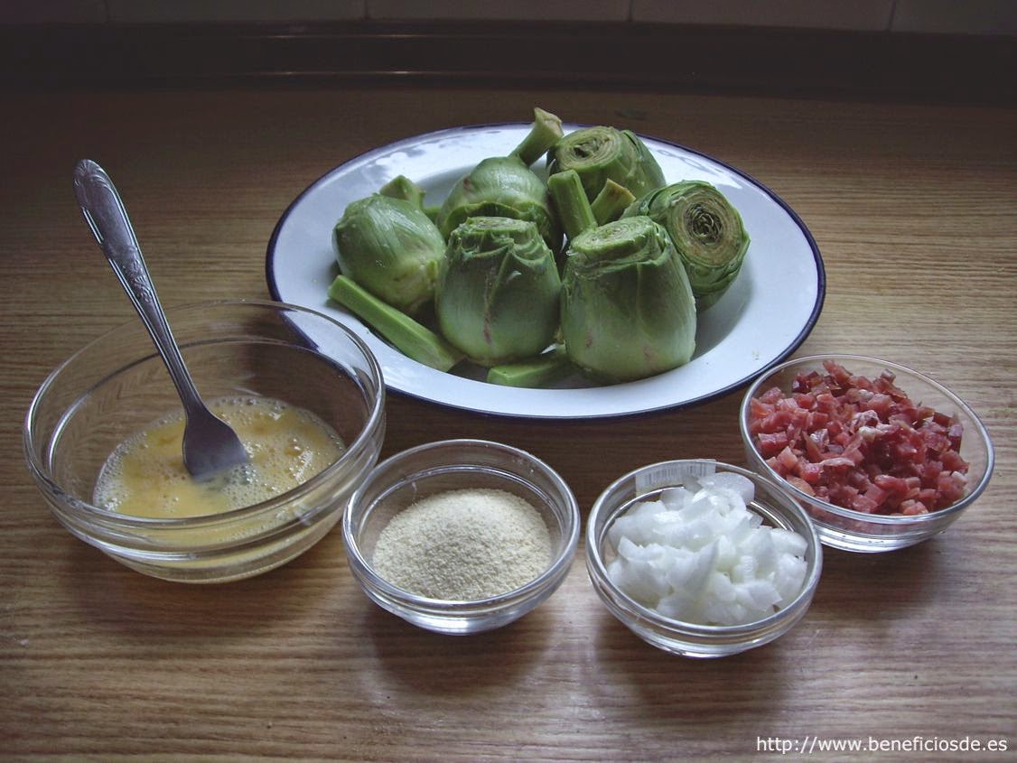 Ingredientes para las alcachofas rellenas de jamón