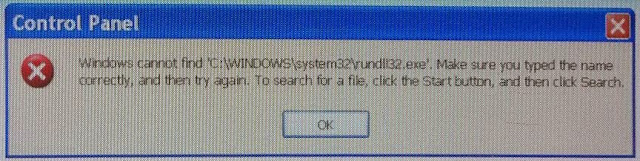 [Solved] Windows XP cannot Find 'C:WINDOWSsystem32rundll32.exe'