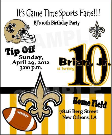 Solutions...Event Design by Kelly: NFL Saints Themed Birthday Invitations