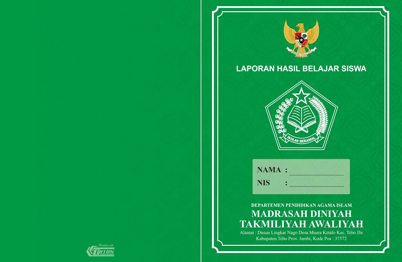 Contoh Raport Madrasah Diniyah SMP MTs Pendidikan Menegah