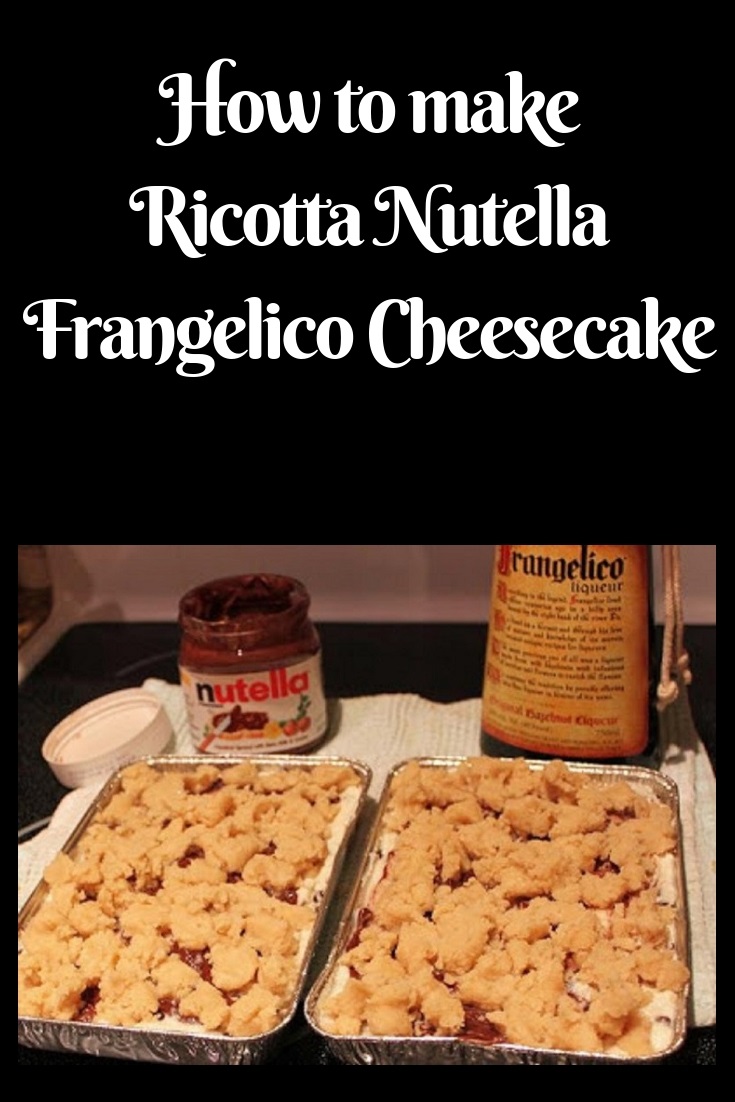 this is how to make a ricotta cheesecake with nutella and frangelico with a cookie crust on a white plate and has real whipped cream on top for a Christmas dessert