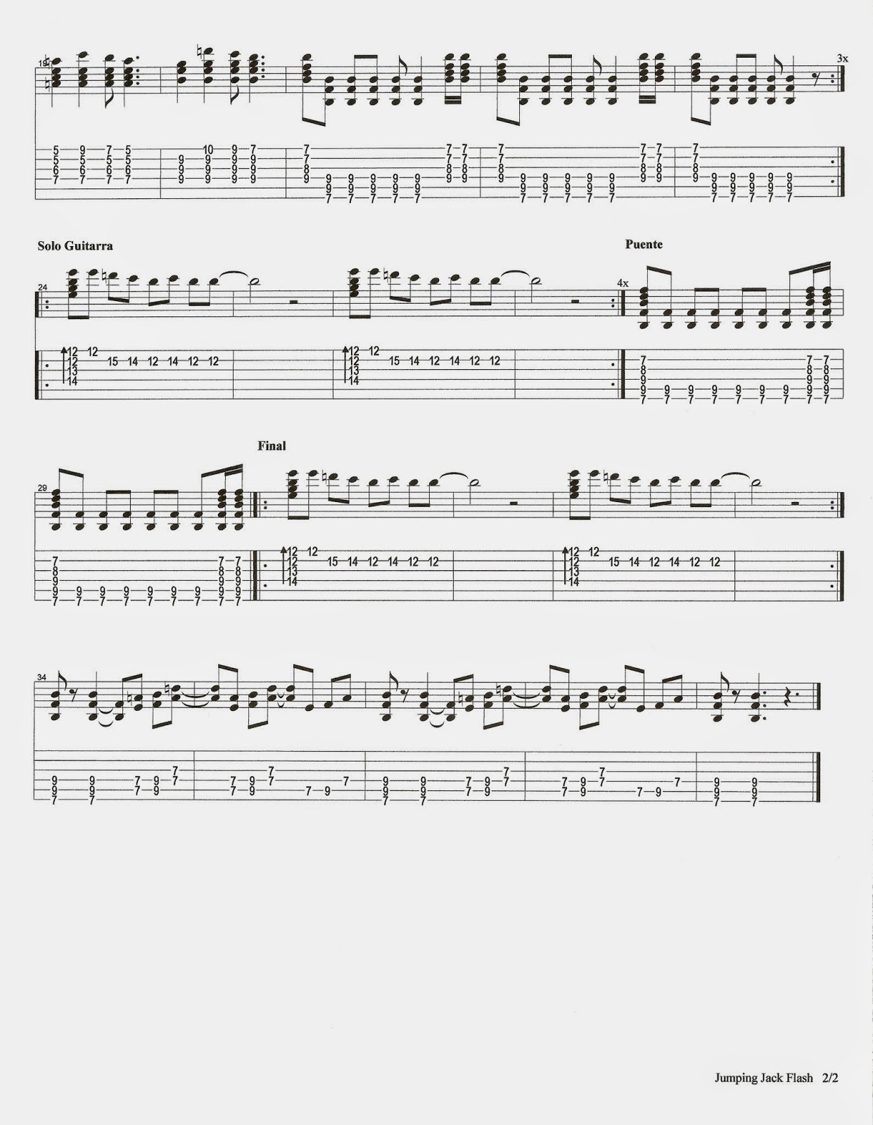 CLASES DE GUITARRA Jumping Jack Flash The Rolling Stones (Partitura