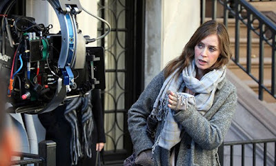 Emily Blunt on the set of The Girl on the Train