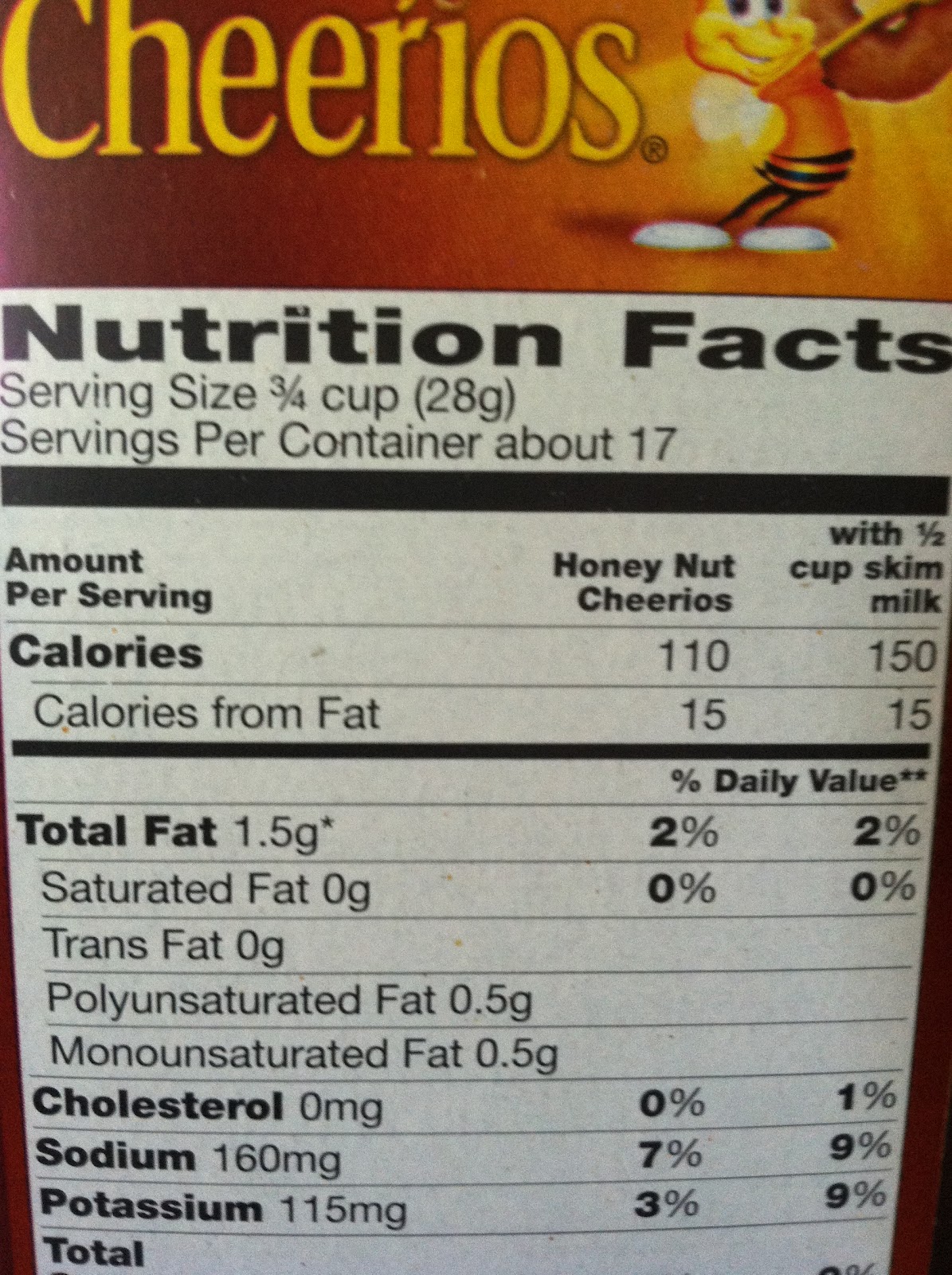 Honey Nut Cheerios Nutrition Facts Label