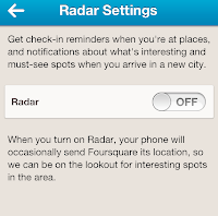 Foursquare Radar Settings