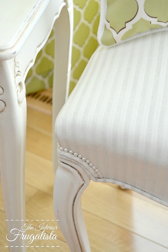 French Provincial Chair Painted White With Pearl Trim