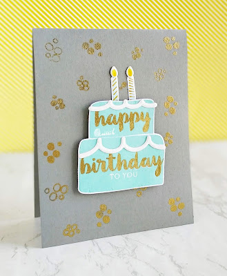 Winnie and walter cake stamp card, cards by Ishani, card for boys, birthday card for boys, Winnie & Walter's Happy birthday to you - stamp set and dies, Framed with Evelin T designs stamp sets, Birthday card, heat embossing, Card for him, card for men, Quillish
