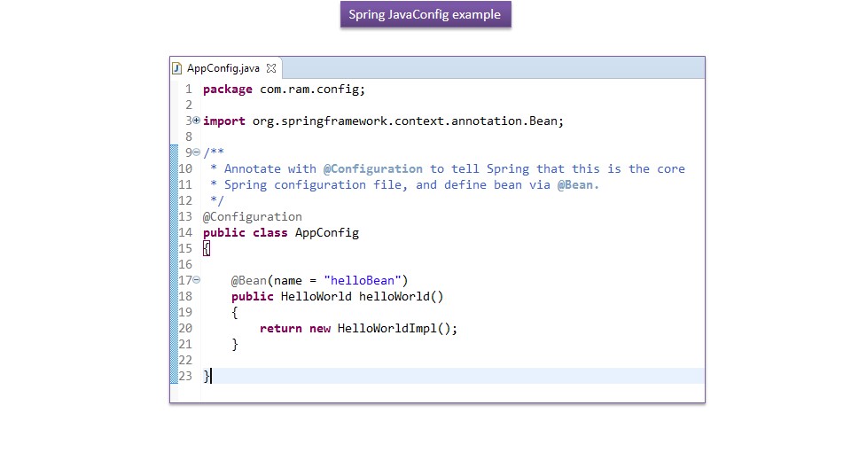 JAVA EE: Spring Bean Java Config Example | Spring JavaConfig example ...