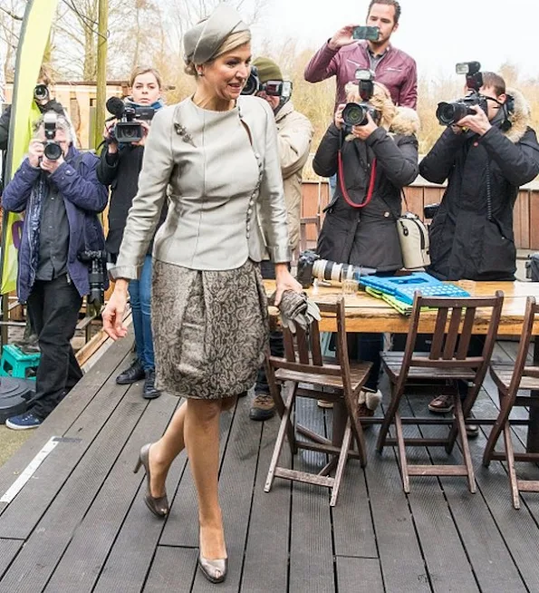 Queen Maxima of The Netherlands arrives in the Westergasfabriek (Westergasfactory) for the 10-year-anniversary of the Leerorkest (Learing-orchestra) 