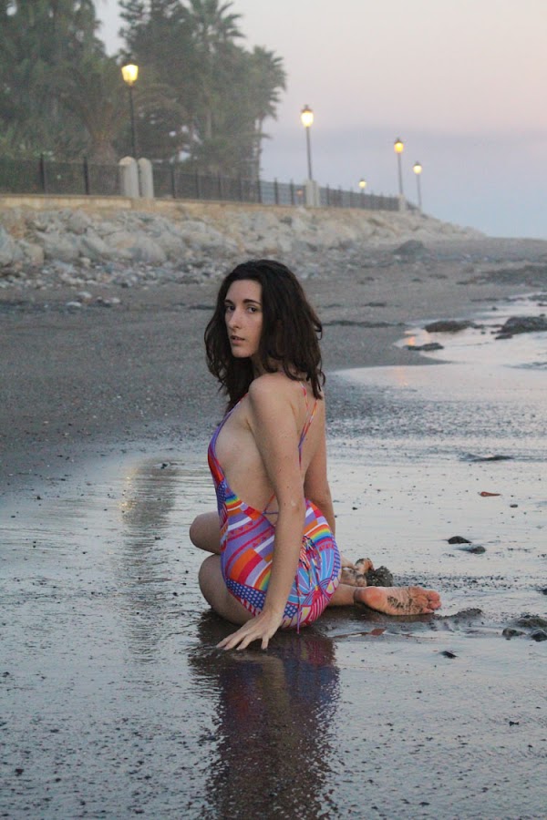 Spaghetti Strap Rainbow Print One-Piece Swimwear