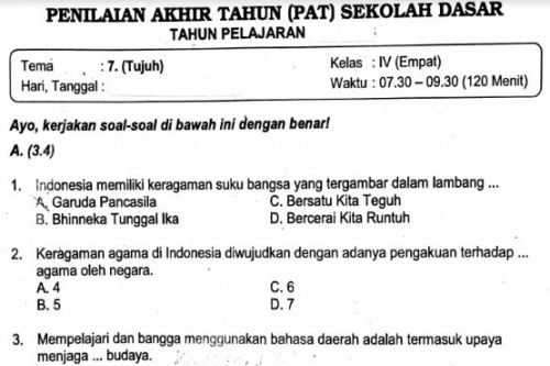 Download Soal Ukk Bahasa Indonesia Kelas 4 Dan Kunci Jawaban Pictures