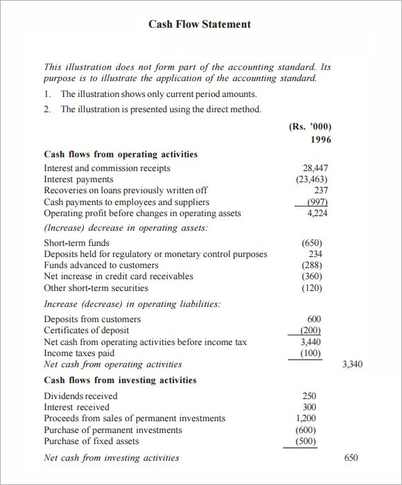 statement of cashflows example statement of cashflows example