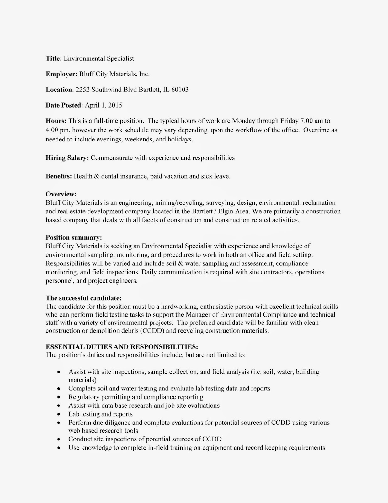 Environmental Studies Student News Environmental Specialist Job Opening environmental-studies-student-news-environmental-specialist-job-opening