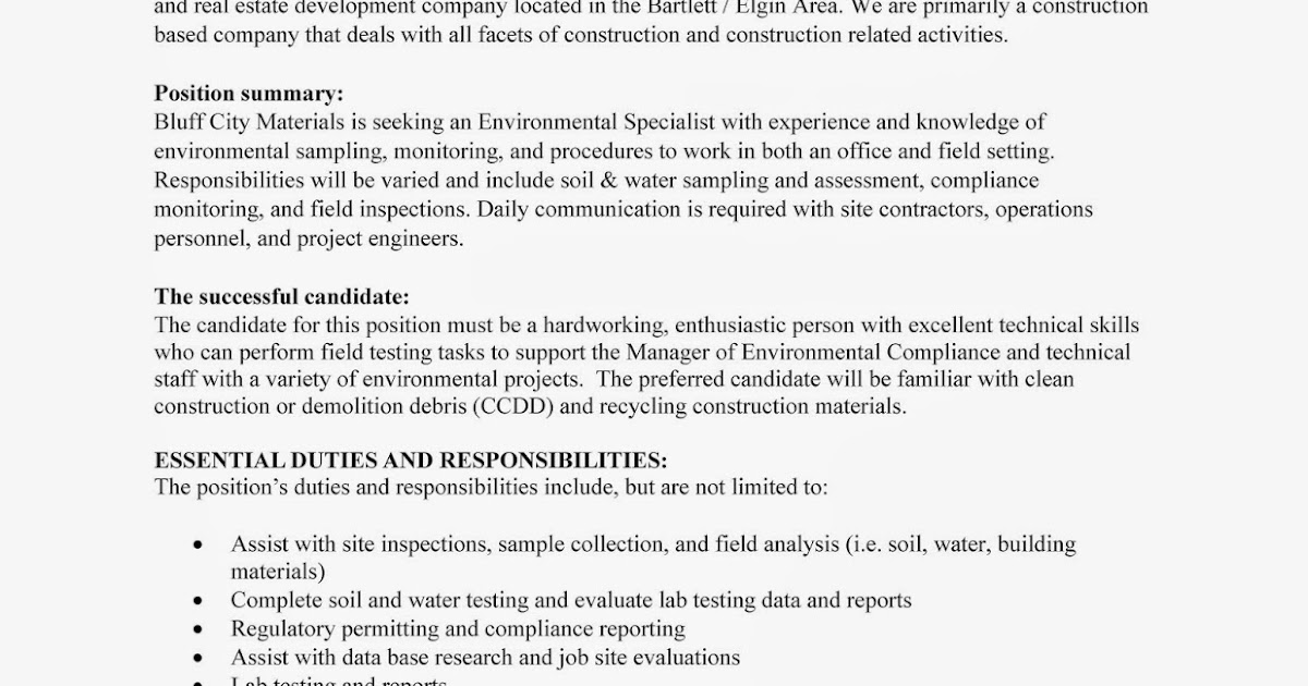 Environmental permitting specialist job description
