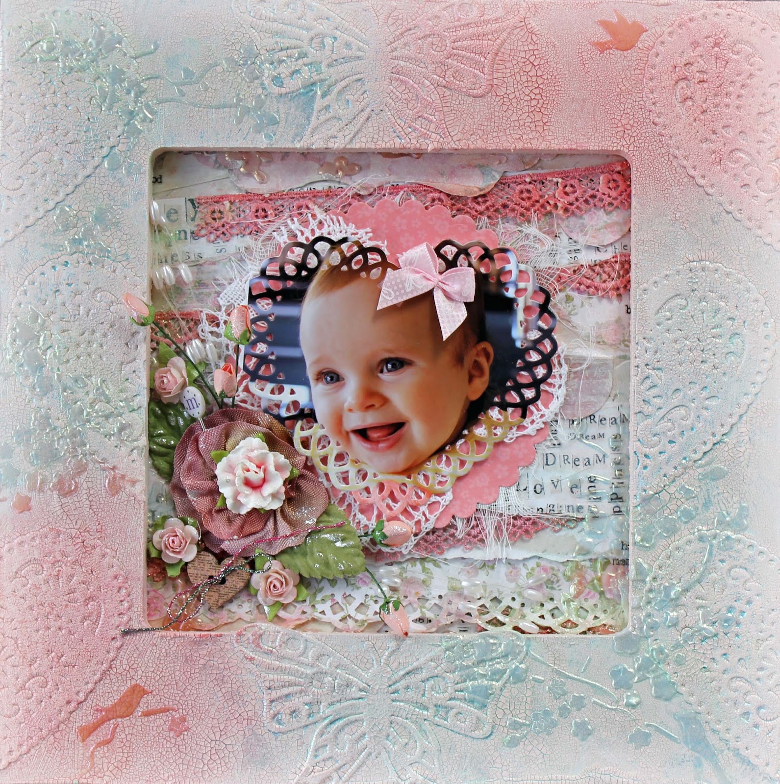 Sue S Crafty Space Frame It With Spellbinders Lacy Set First Up Is A Wee 6 X Layout Of My Little Cutie Granddaughter In Decorated Wooden Frame