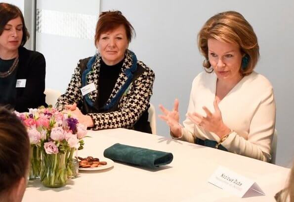 On the occasion of the International Women's Day, Queen Mathilde of Belgium attended a meeting with women from various sectors