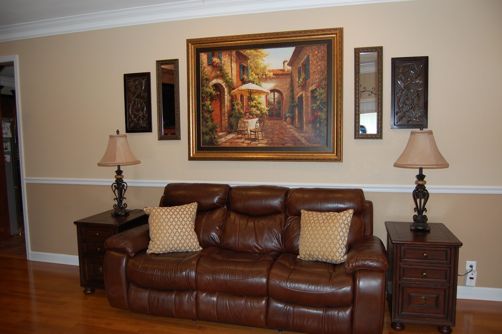 L M Cline's Interior Decorating: Comfortable Family Room & Photo Wall