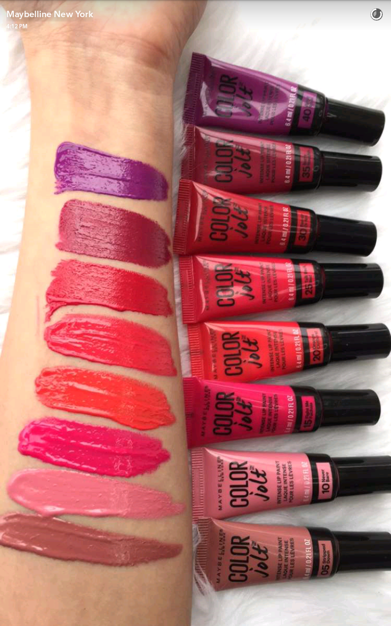 Maybelline Color Jolt Intense Lip Paint Swatches (via Snapchat)