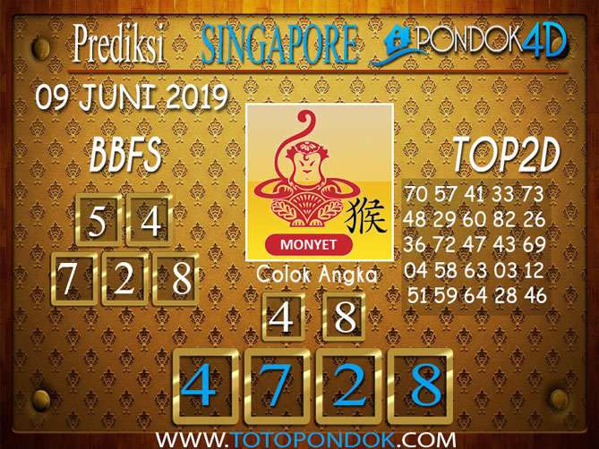 Prediksi Togel SINGAPORE PONDOK4D 09 JUNI 2019